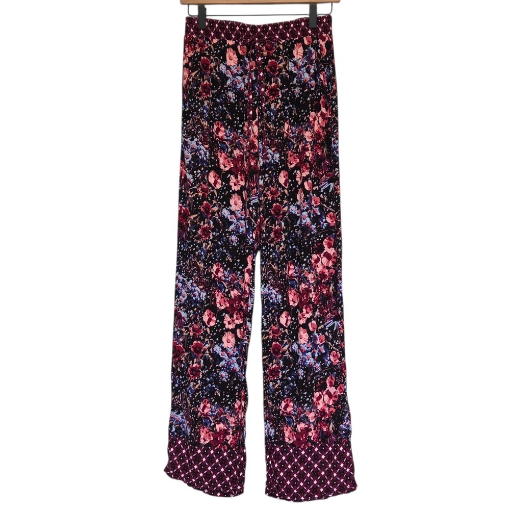 SR Dark Floral Wide Leg Pants  Y2K Romantic Bohemian‎ Feminine Festival Womens M